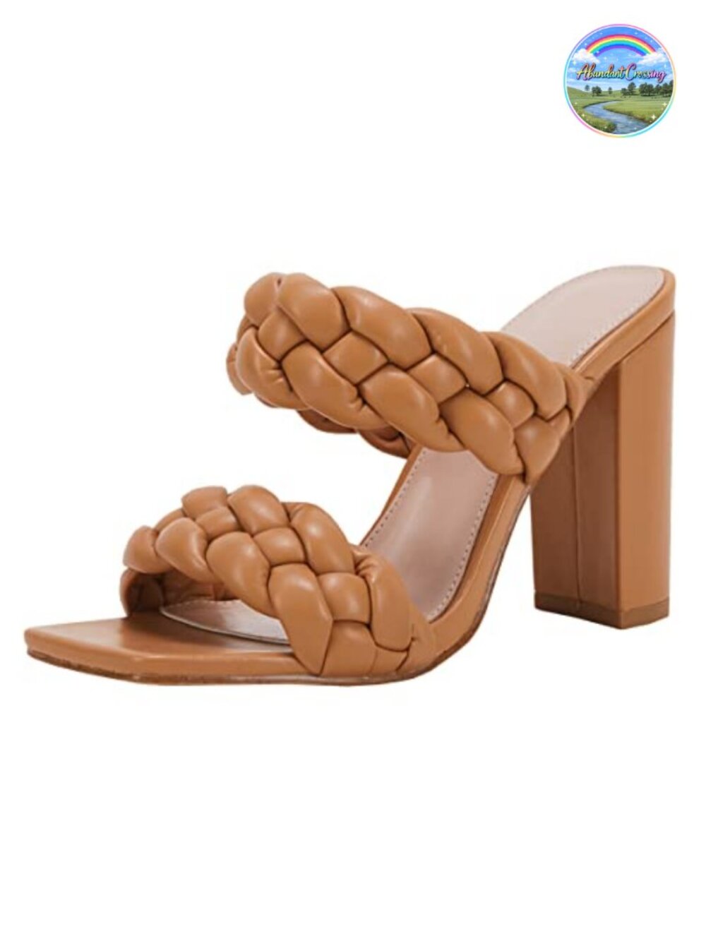 Faux Leather Braided Chunky Heel Open Toe Sandals Square Toe